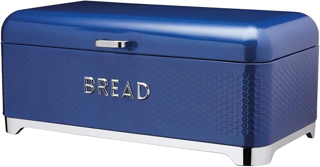 KitchenCraft Lovello LOVBBBLU Textured Bread Bin with Geometric-Patterned Hexagon Design, 42 x 22 x 18 cm (16.5" x 8.5" x 7") - Midnight Navy