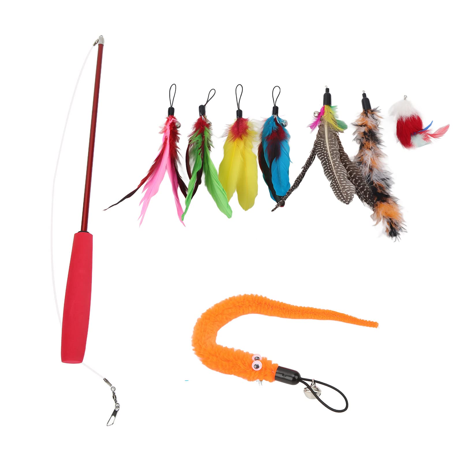 Gavigain Cat Feather Wand Toy 9pcs Retractable Interactive Feather Toy for Cats