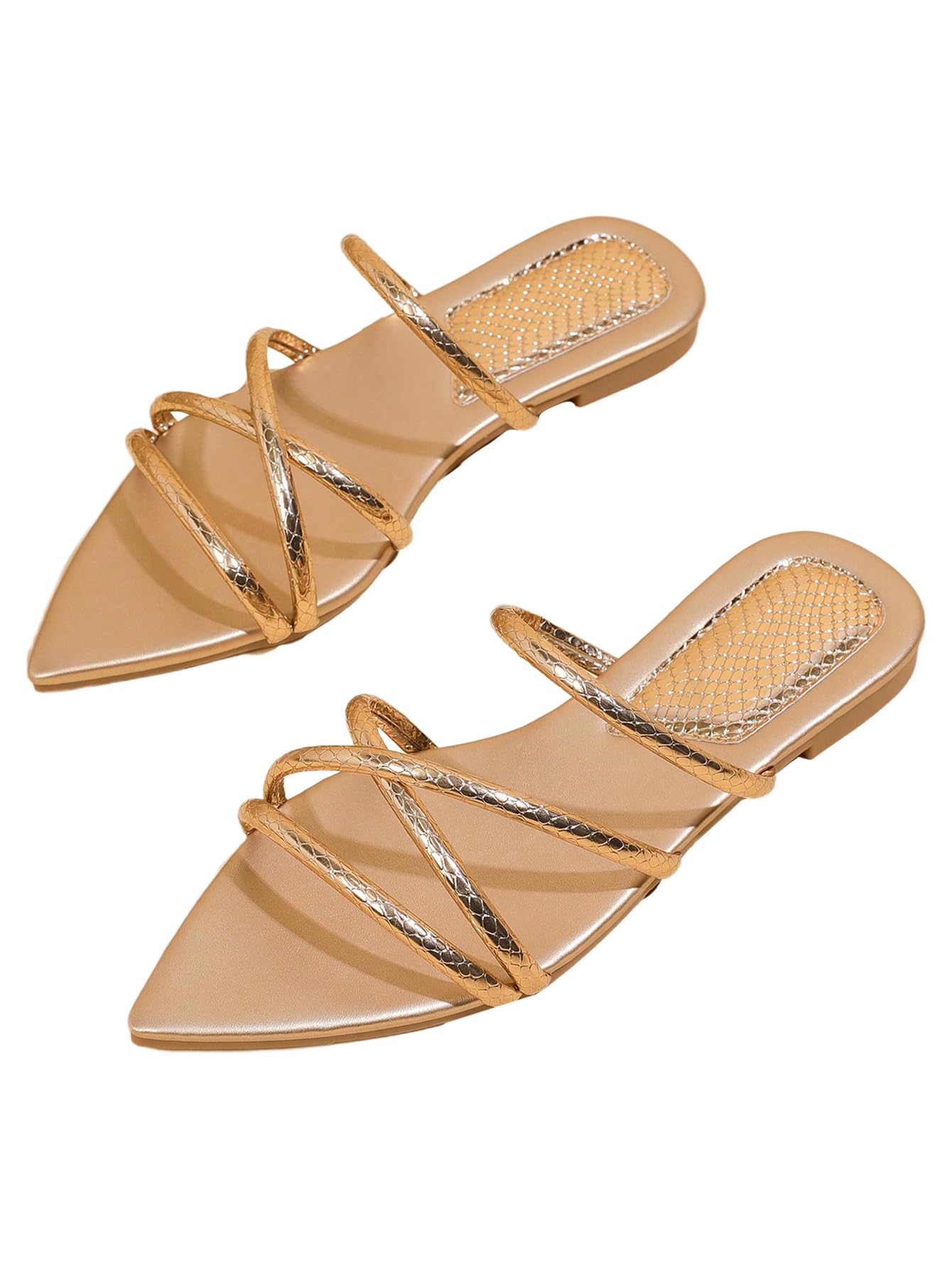 Floerns Women's Leather Strappy Flat Sandals Criss Cross Open Toe Slip on Slides