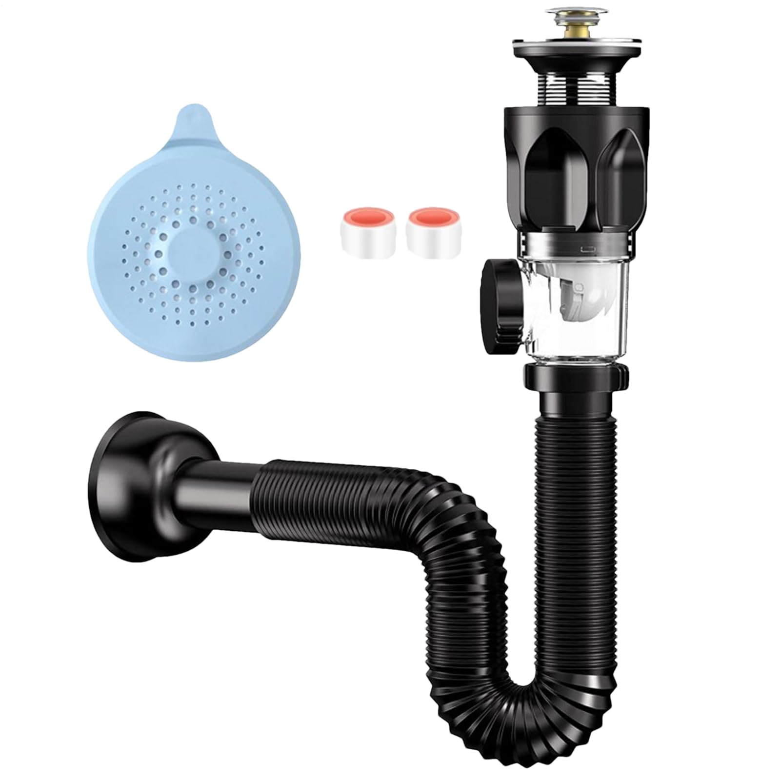 Badezimmer-Waschbecken-Ablauf-Set – Abwasser-Fallen-Kit Rohrverbinder – Pop-Up-Becken-Abfall-Abflussrohr | universeller auslaufsicherer Abflussschlauch mit Abdeckung