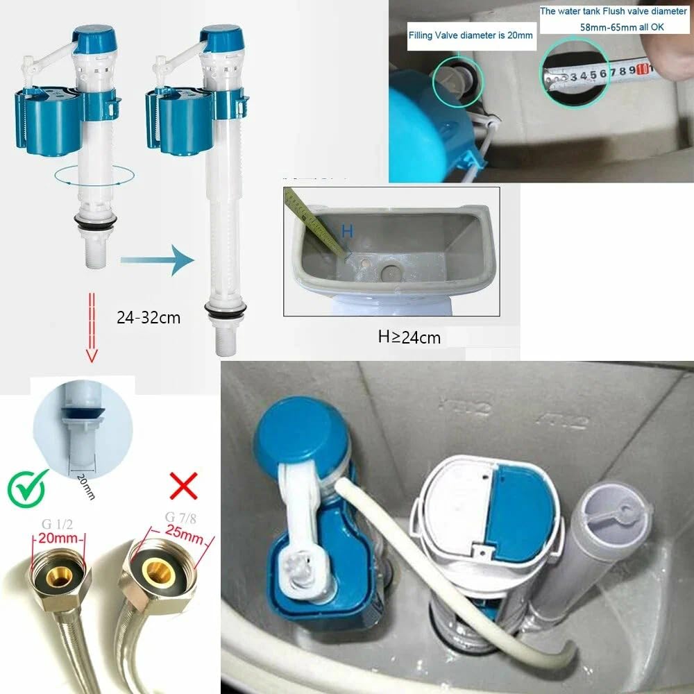 Sostituzione del sistema di scarico del WC, con valvola di scarico doppia a pulsante e kit valvola di riempimento con altezza regolabile per uscita da 5,1 cm, parti di scarico universali