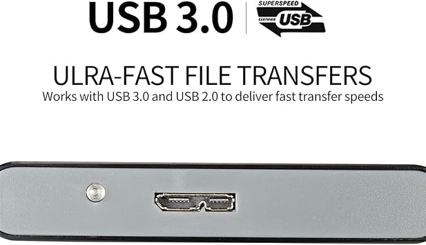 Portable SATA External Hard Drive HDD 2TB 1TB 500GB USB3.0 Ulra-Fast File Transfers (1TB, Black)