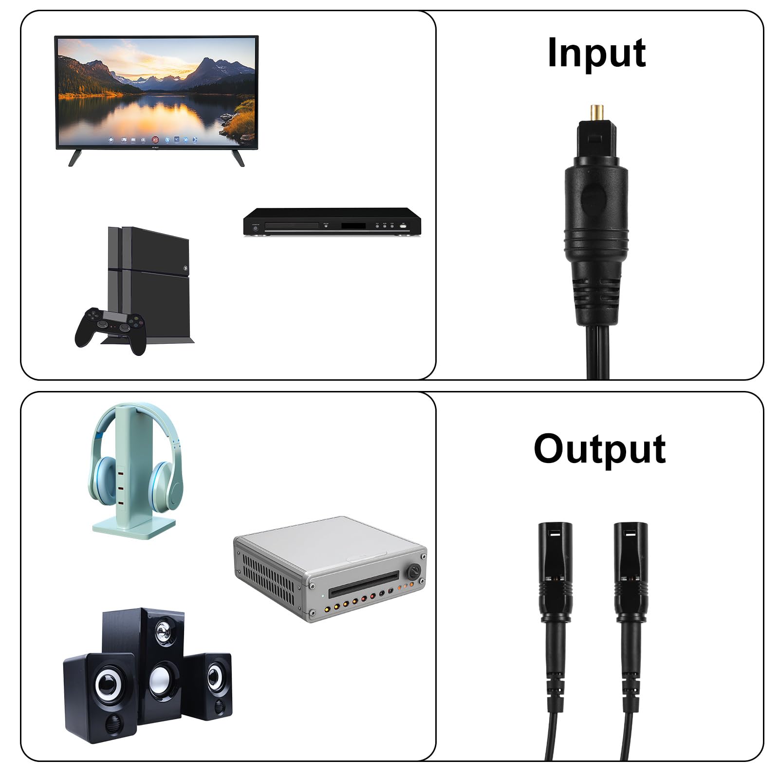 Cyfrowy Optyczny Rozdzielacz Audio, Wysokiej Jakości Trwały Cyfrowy Optyczny Rozdzielacz Audio 1 Wejście 2 Wyjścia Odpowiedni do Odtwarzaczy Dvd Konsoli Soundbarów Kina Domowego