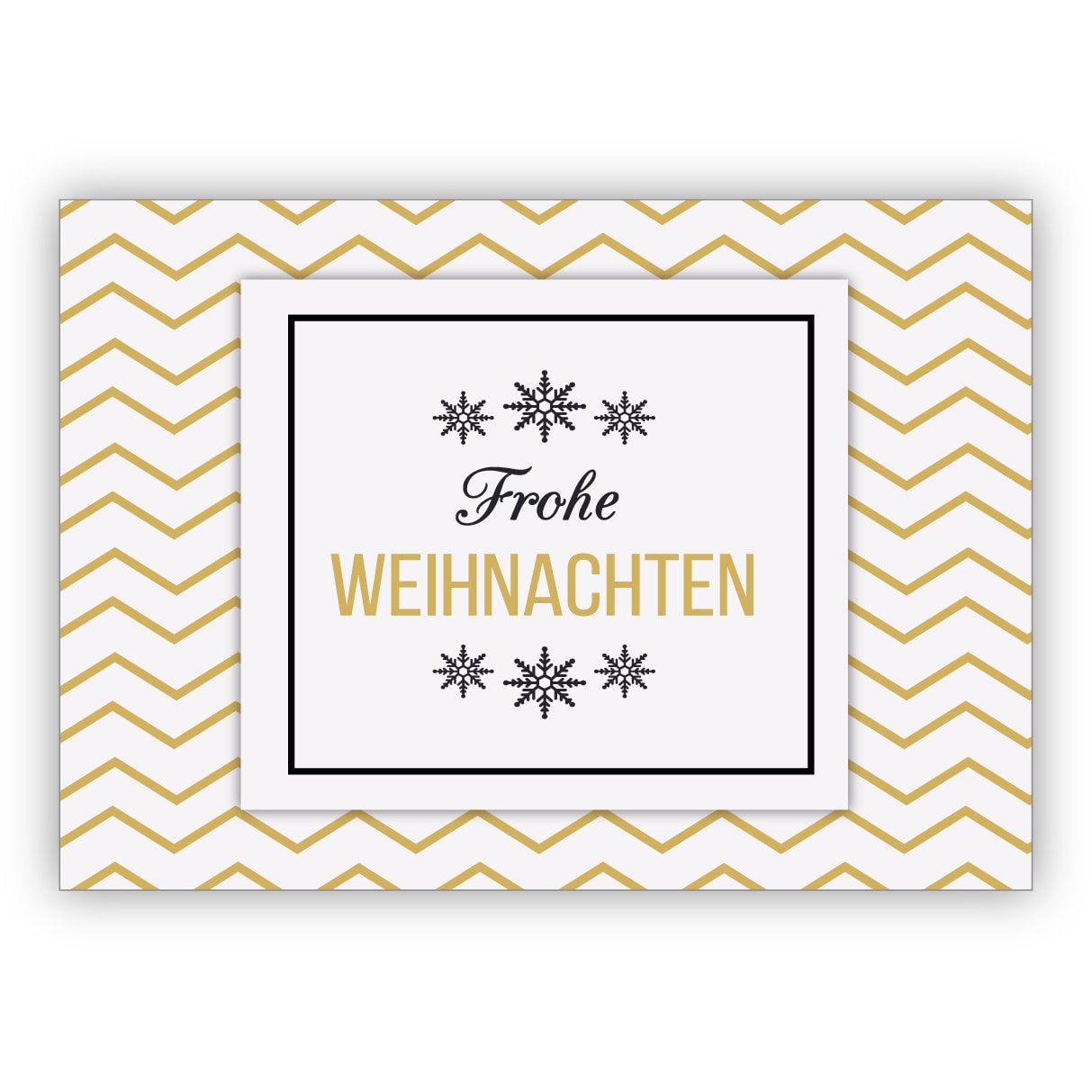 16x Edle grafische Weihnachtskarte mit Zickzack Hintergrund in Gold Optik: Frohe Weihnachten • Klappkarten zum Weihnachts-Fest, Neujahr für Familie, Freunde, Kollegen aus der Firma