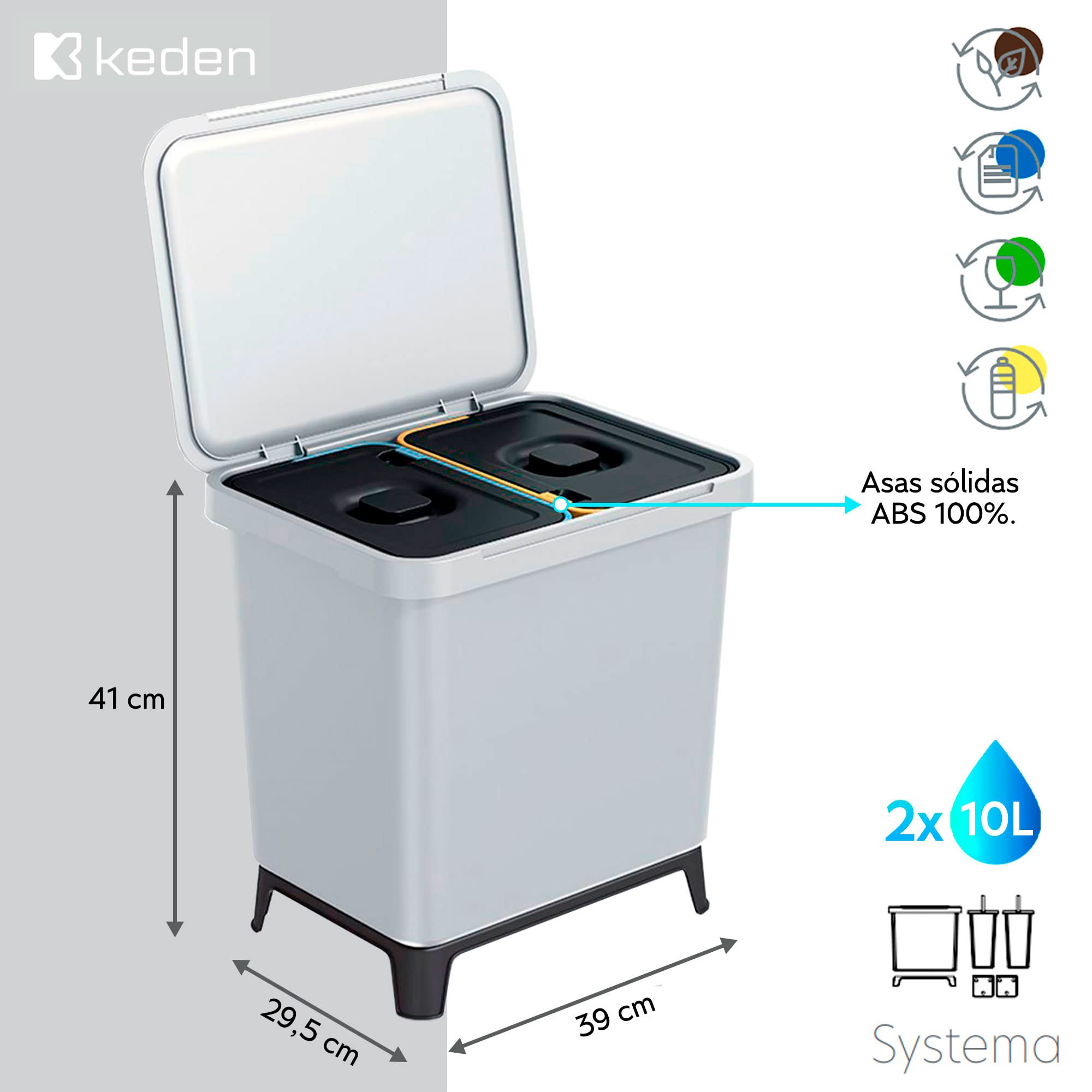 Sistema di classificatore di riciclaggio bianco 2x10L Keden