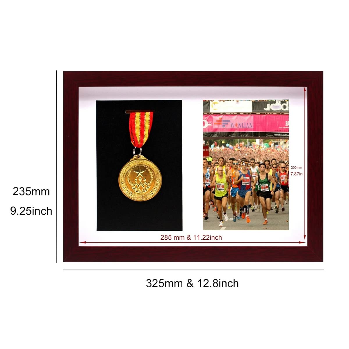 Exhibición de medallas, Marco Profundo de Madera Maciza, medallas y certificados de exhibición, Utilizado para exhibir Juegos Deportivos, maratones, medallas, certificados y Fotos (Caoba)
