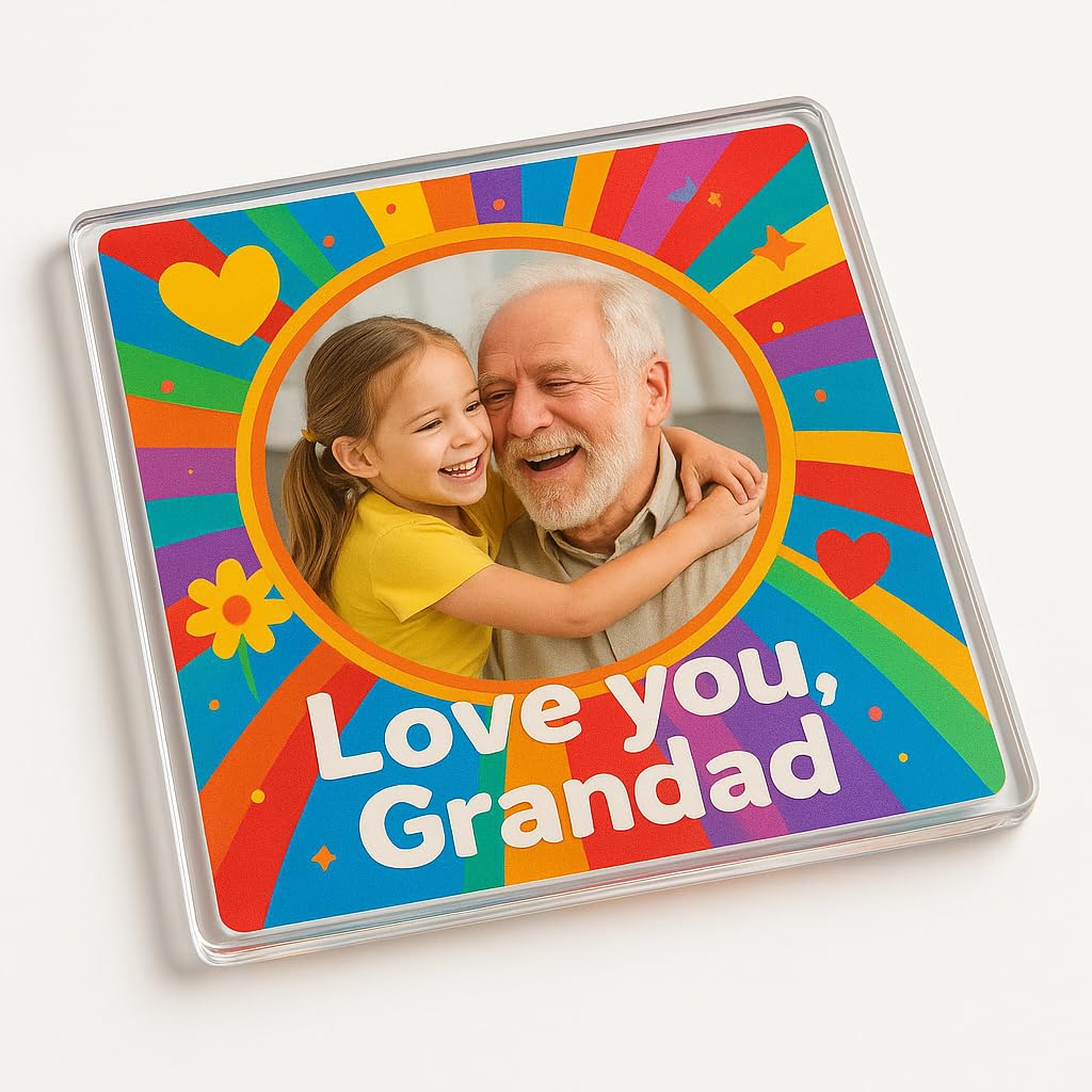 The Plum Penguin Joyful Tribute Personalised Photo Acrylic Coaster Gift For Grandad - Full-Coverage Back-Printed Design With Vibrant Colours And Personal Touch