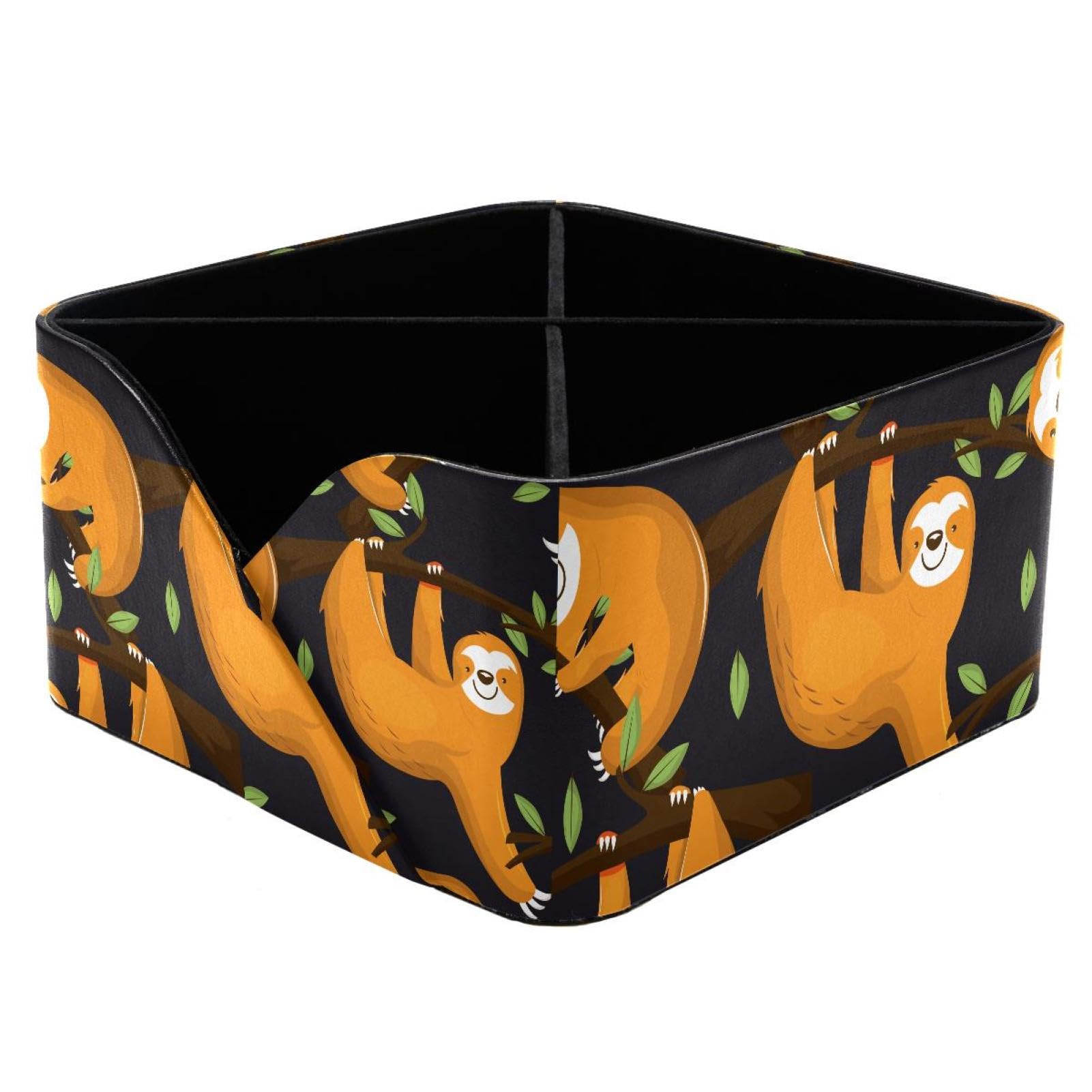 KengjuTesu Cute Sloth Animals Pattern Desktop Organizer Pen Holder, Rectangular Pencil Cup for Office, Study and Makeup Stations