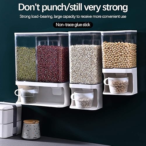 Miniatura 6 de VALINK Dispensador de alimentos secos montado en la pared, dispensador de arroz Organización de cocina para arroz o frijoles
