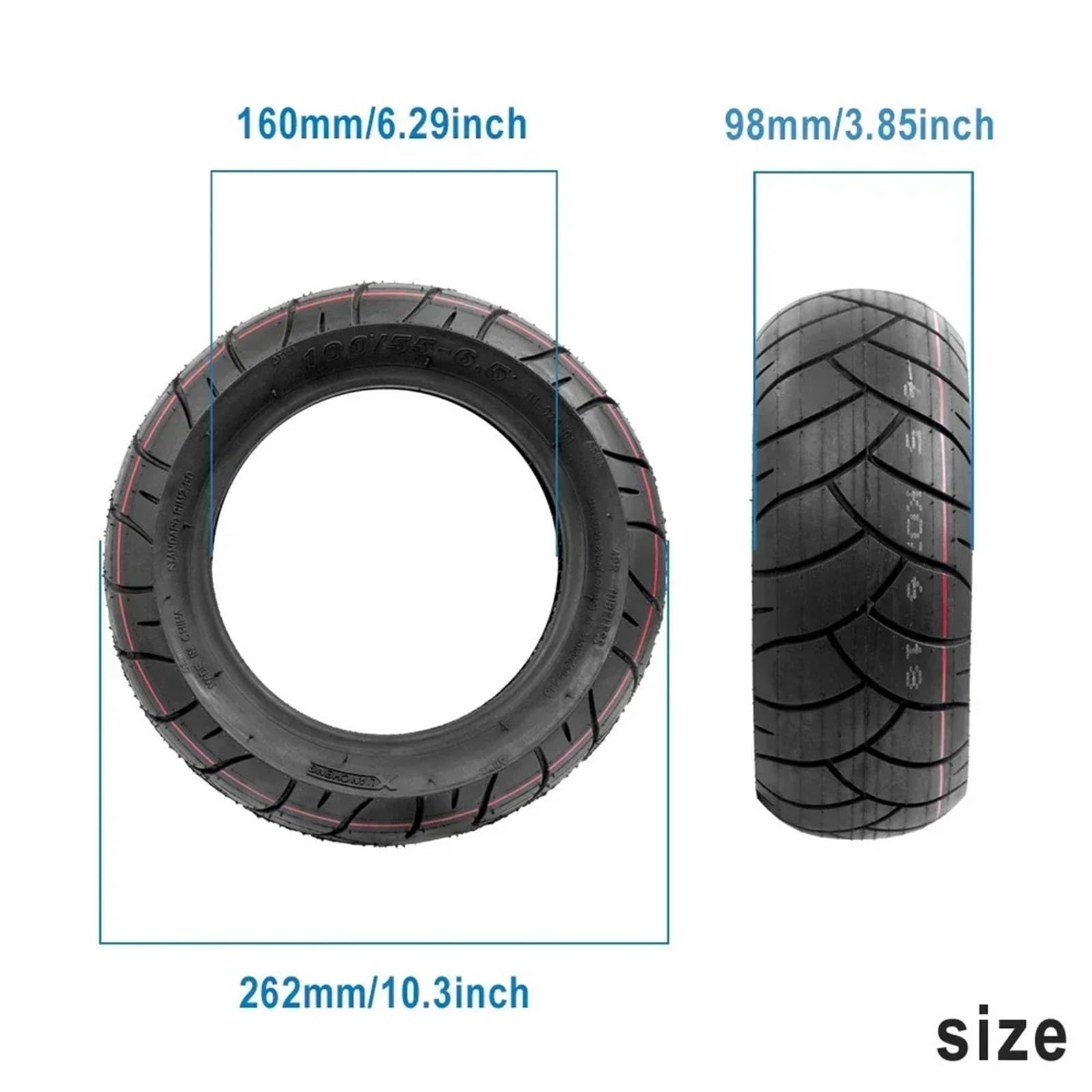 Pneu Trotinette Electrique,Roue Trottinette Electr Pneu à vide de 11 pouces for scooter électrique tout-terrain 100/55-6,5, pneus tubeless