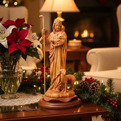 Bethlehem Handicrafts Tallada a mano la estatua del buen pastor