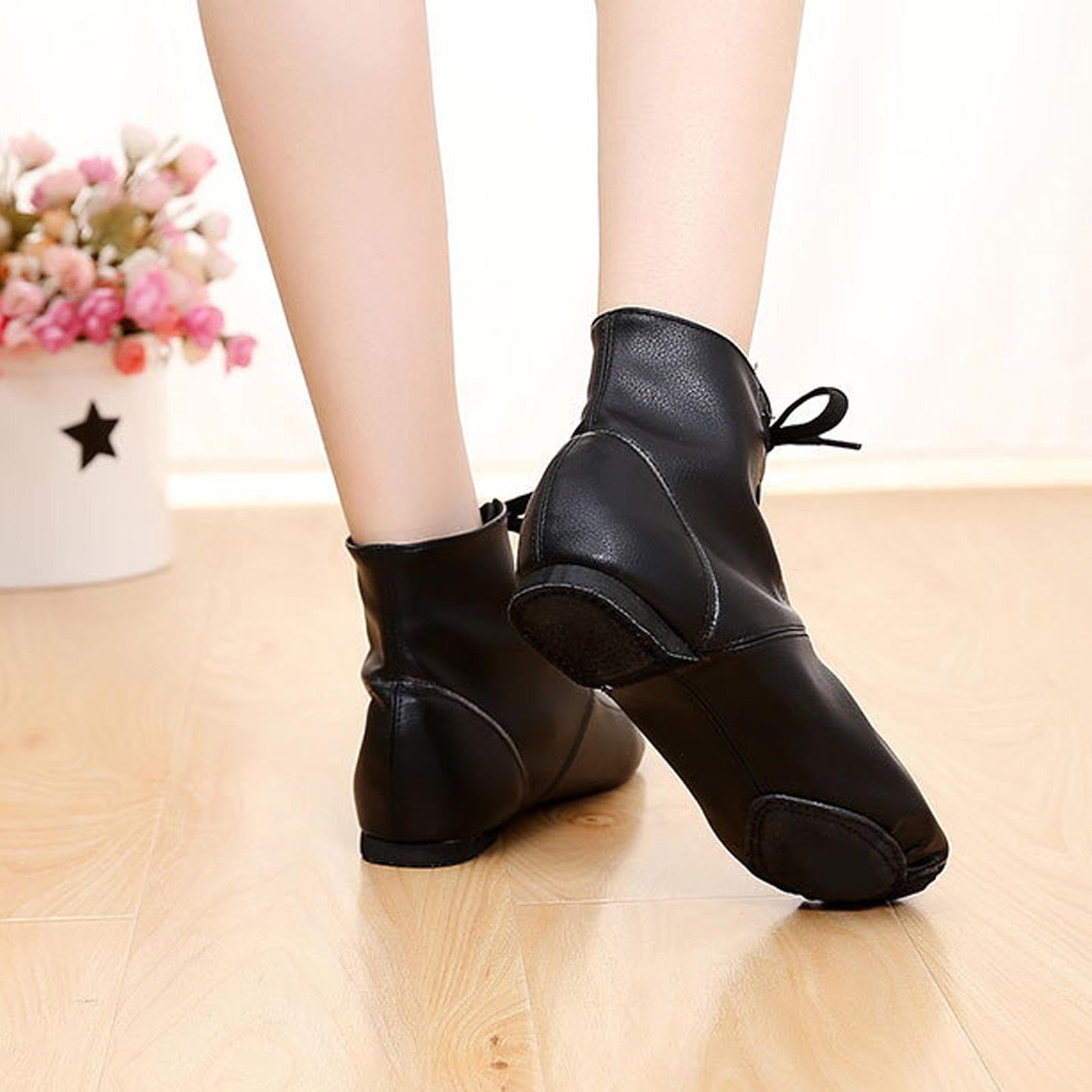 Scarpe da Jazz Alte da Donna, Scarpe da Ballo con Lacci in Pelle PU per Ragazze Unisex - Scarpe da Ballo con Suola Divisa