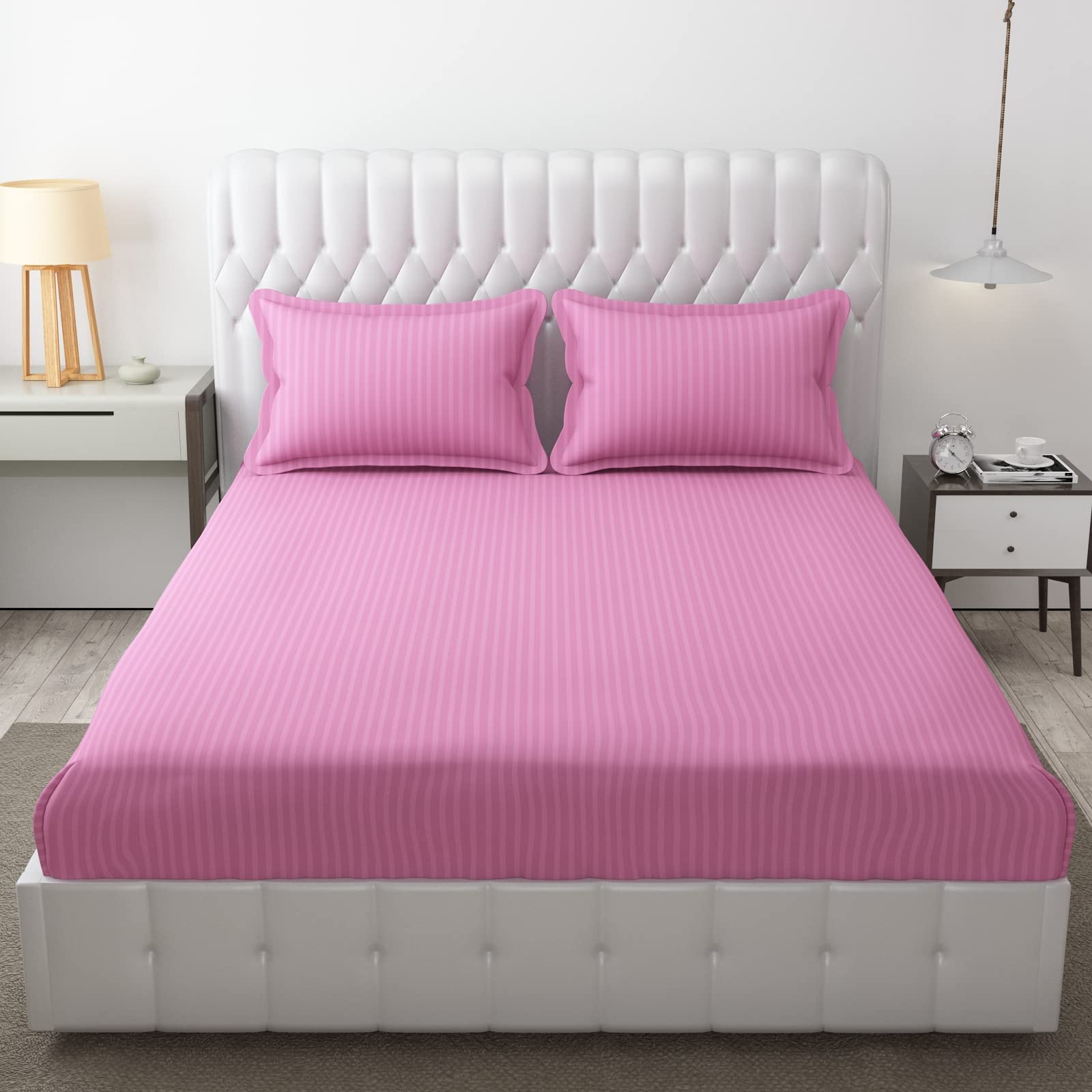 HOMECROWN Microfiber Soft Cotton King Size Double Bedsheet Set with 2 Pillow Covers – Elegant Satin Striped Design (90x100 inches) Ideal for Home, Hotels, and Guest Rooms – Pink Color (B0CXM5XRYT) Amazon Price History, Amazon Price Tracker