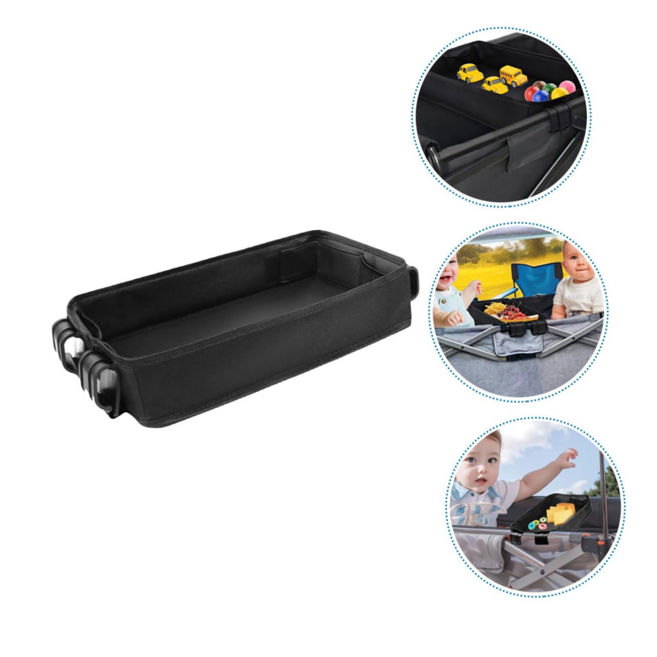 VICASKY Organisateur De Plateau De Poussette Noir Xl Support Pour Collations Et Boissons Clip Garçon Fille Et Tout Accessoire Pratique Pour Poussette Et Voyage