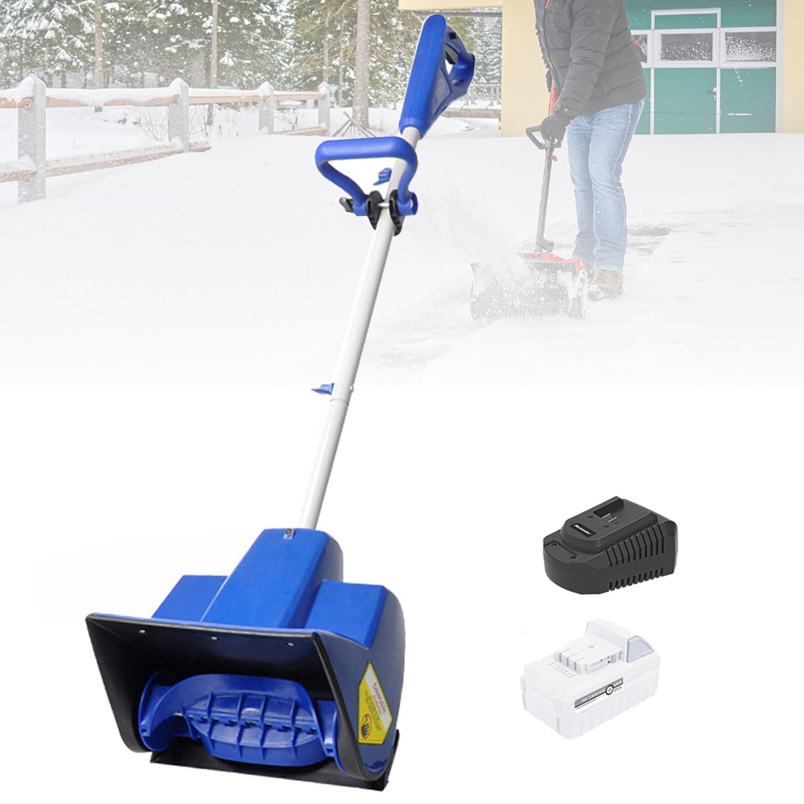 Pala da neve elettrica senza fili, spazzaneve portatile con batteria rimovibile e caricabatterie, asta telescopica, lancianeve ricaricabile con distanza di lancio di 6 m
