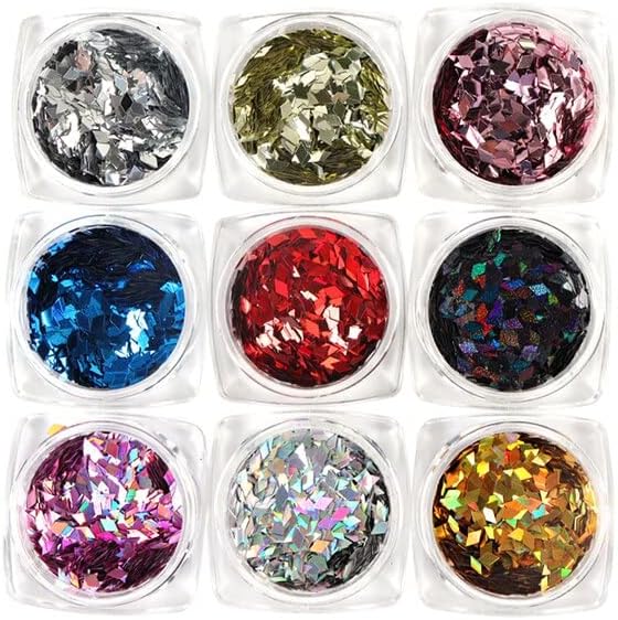 9Pcs/Set Rhombus Nail Sequins Holographic Diamond Flakes Manicure Design Supplies Kits Nails Decorations Accessories 2mm - (Color: 9B-LX)