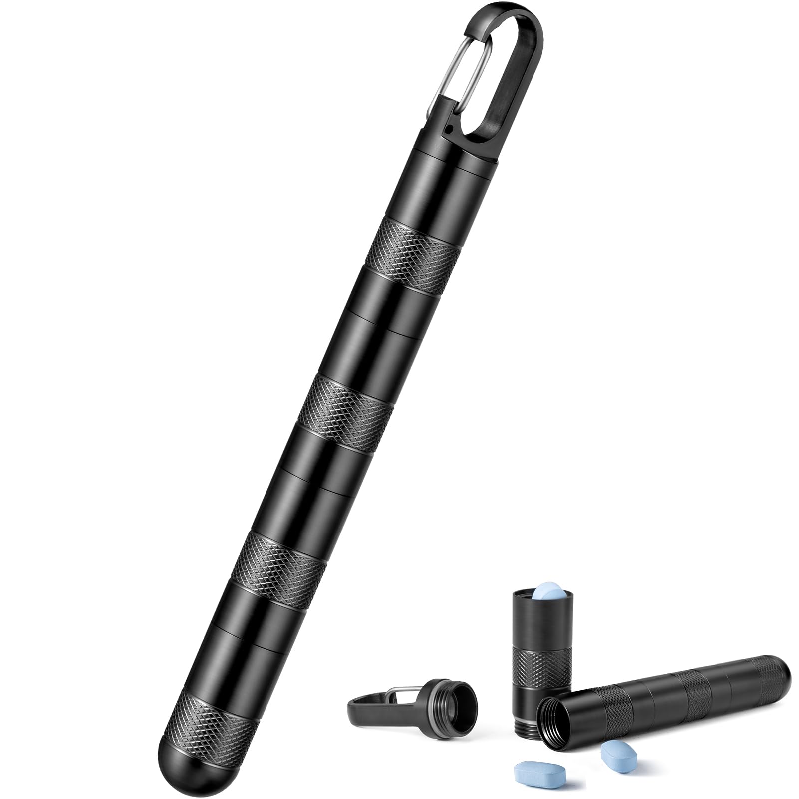 Micro pastillero llavero de titanio pastillero para bolso, pequeño contenedor de píldoras de viaje, pastillero negro, organizador de botellas de medicina para suplemento de aceite de pescado con