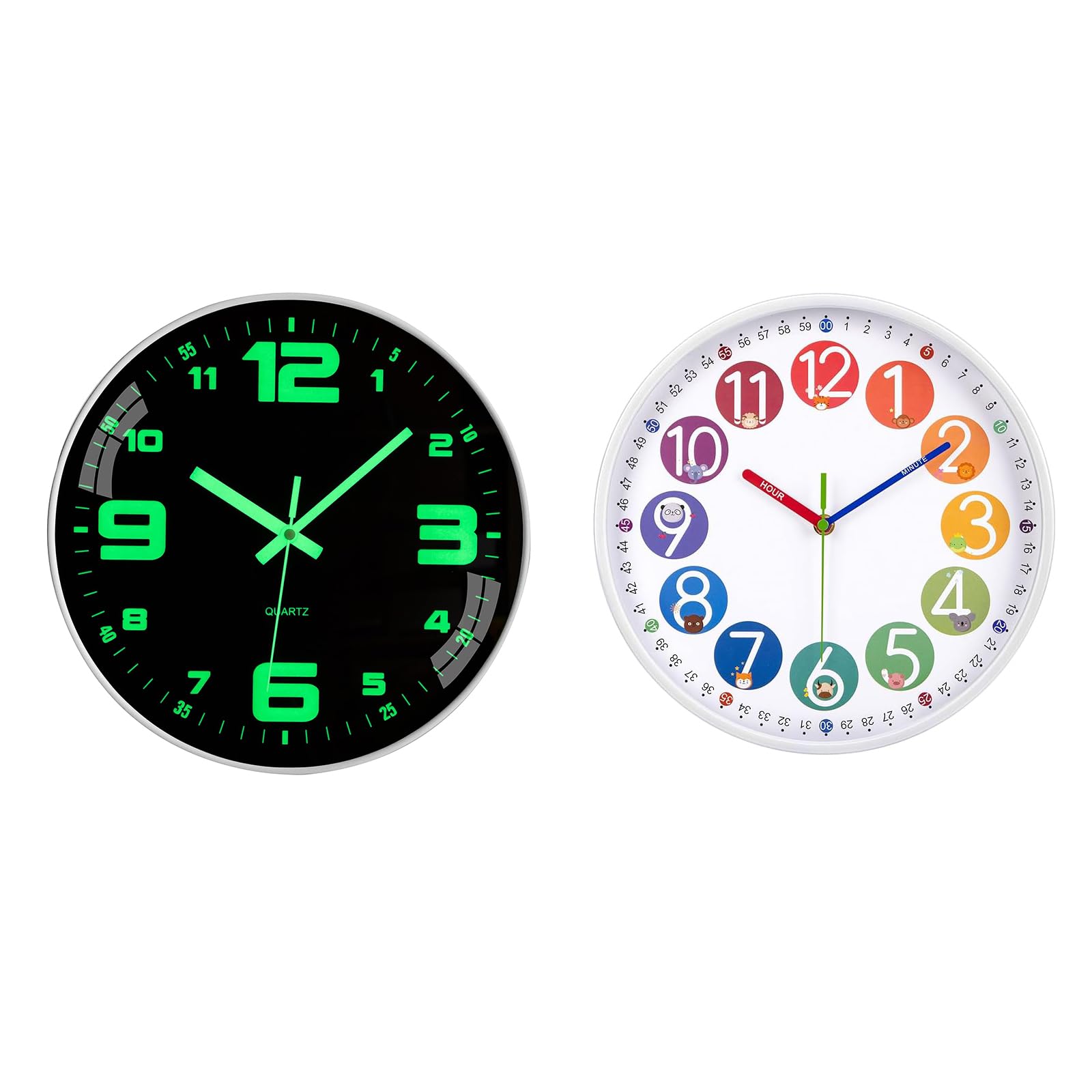 Kids Clock Learning Analog Clock for Kids Ages 4-8 - Telling Time Teaching Clock for Kids Wall Clock Silent Non-Ticking Glow in The Dark Clocks Battery Operated Analog Clocks