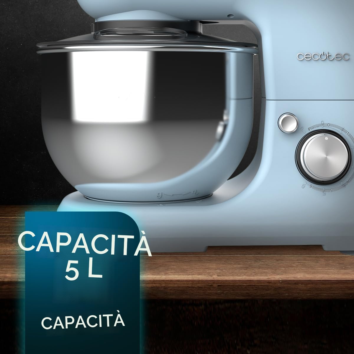 Cecotec Frullatore Impastatore Cecomixer Merengue 5L 1200 Blu. 1200 W in 6 Livelli, 5 Funzioni, Movimento Planetario, Design Elegante, Ciotola in Acciaio da 5 L e Accessori per Sbattere e Impastare