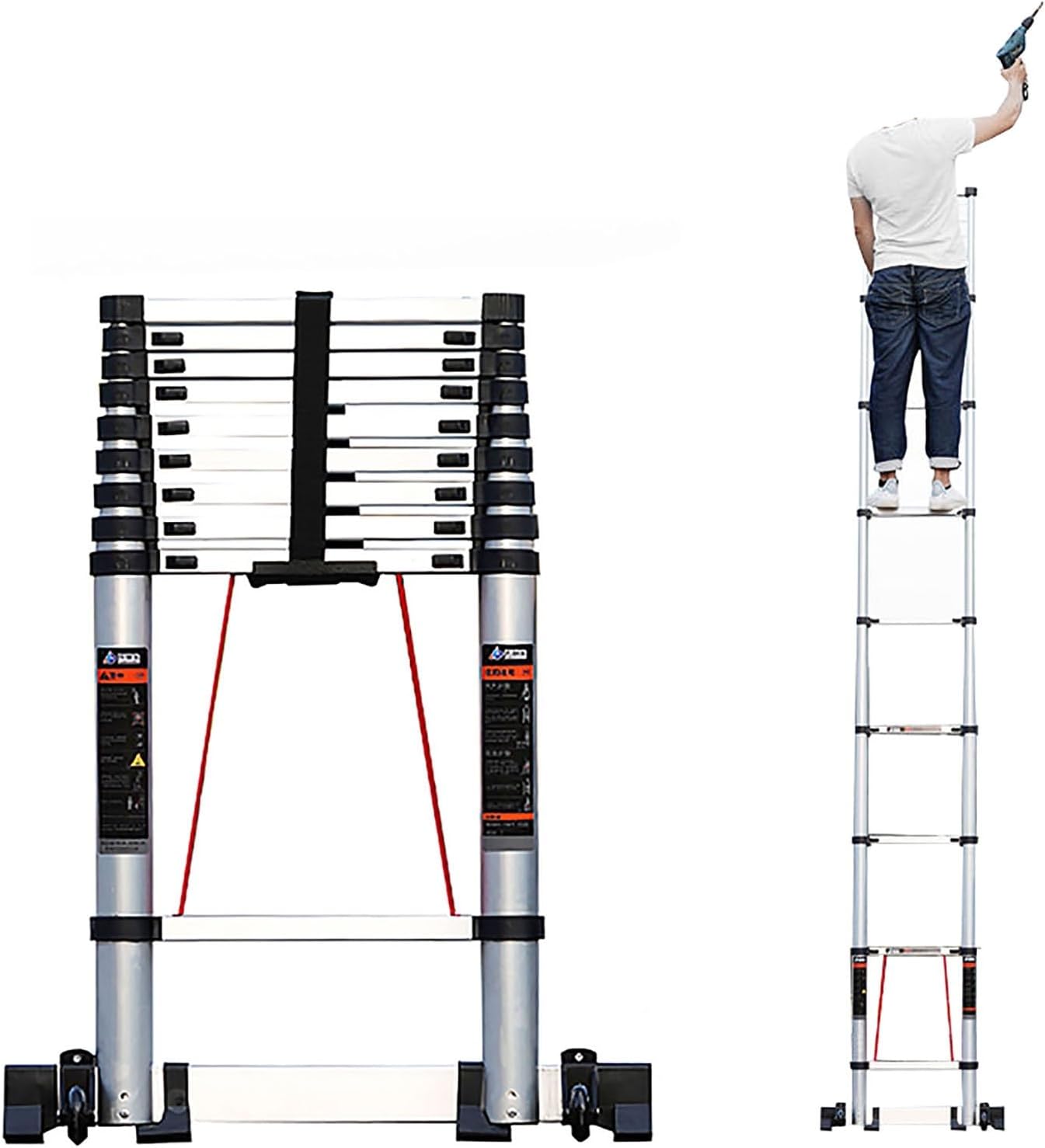 Telescoping Ladder,Extension Ladder,Multi-Purpose Aluminum Telescopic Ladders with Ladder Stabilizer Wheels for Home,Roof Top Tent & Outdoor