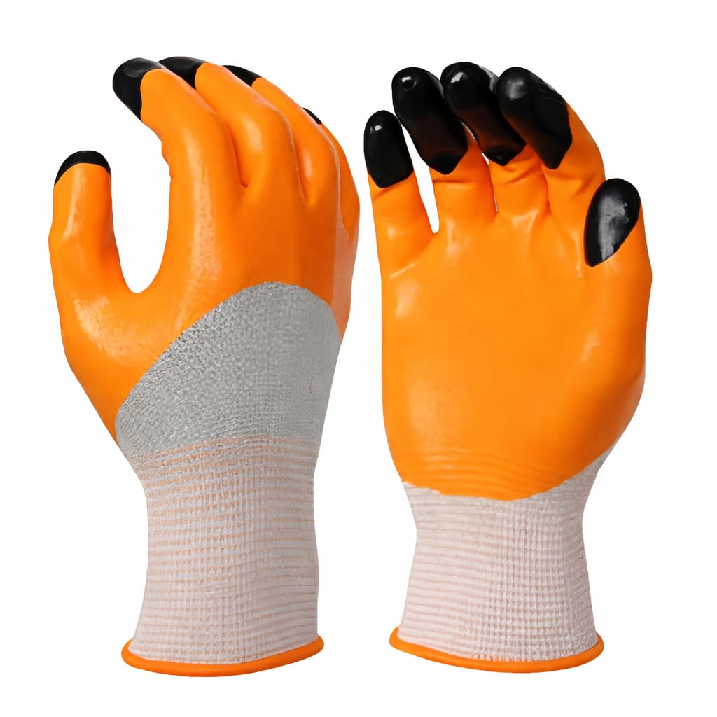 Soft Grip Garden Gloves for Gardening Thorn Proof, Anti-Slip Latex Coated, Heavy Duty Reusable Gloves for Planting Nursery Plants Easy To Dig Farming Home & Outdoor Use Orange (Pair of 1)