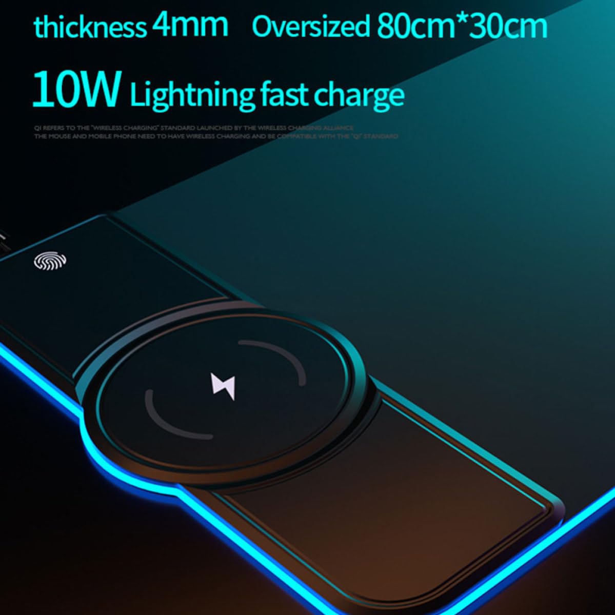 Abaodam Tappetino Mouse Wireless Rgb 10w Base in Gomma Antiscivolo