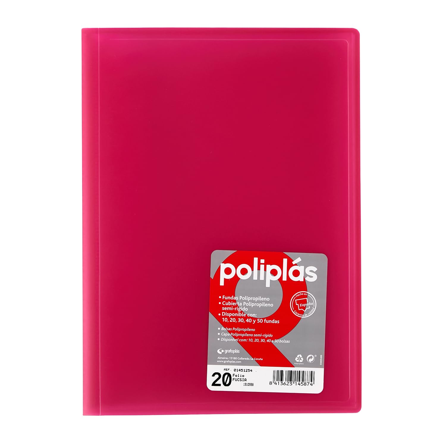 Grafoplas - Folder, Folio Size, PP, Translucent Polyplast, PP Caps 20 Pink