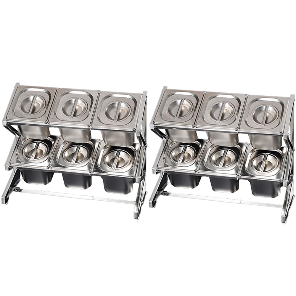 GTHTUHFD Expandable Stainless Steel Spice Rack For 10 Pots & Pans With Spoon Holder Countertop Condiment Organizer,Argento/Aa-25.4X8.9X17IN-2PC