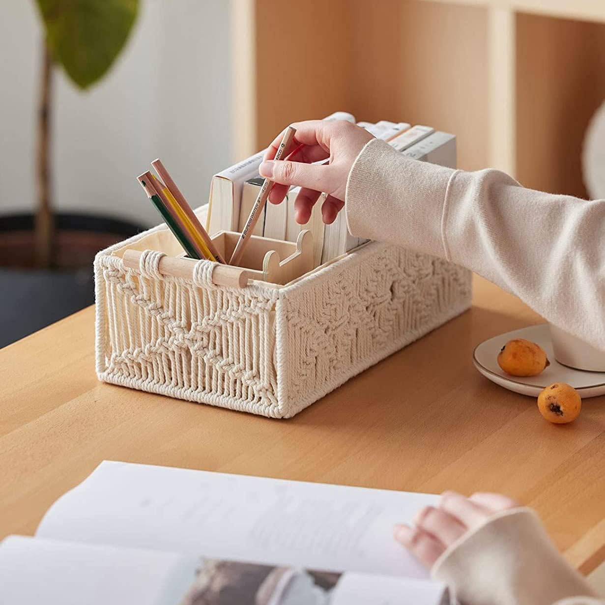 MMMA Macrame Storage Baskets Boho Decor Box Handmade Woven Decorative Countertop Toilet Tank Shelf Cabinet Organizer for Bedroom Nursery Livingroom Home, Set of 2