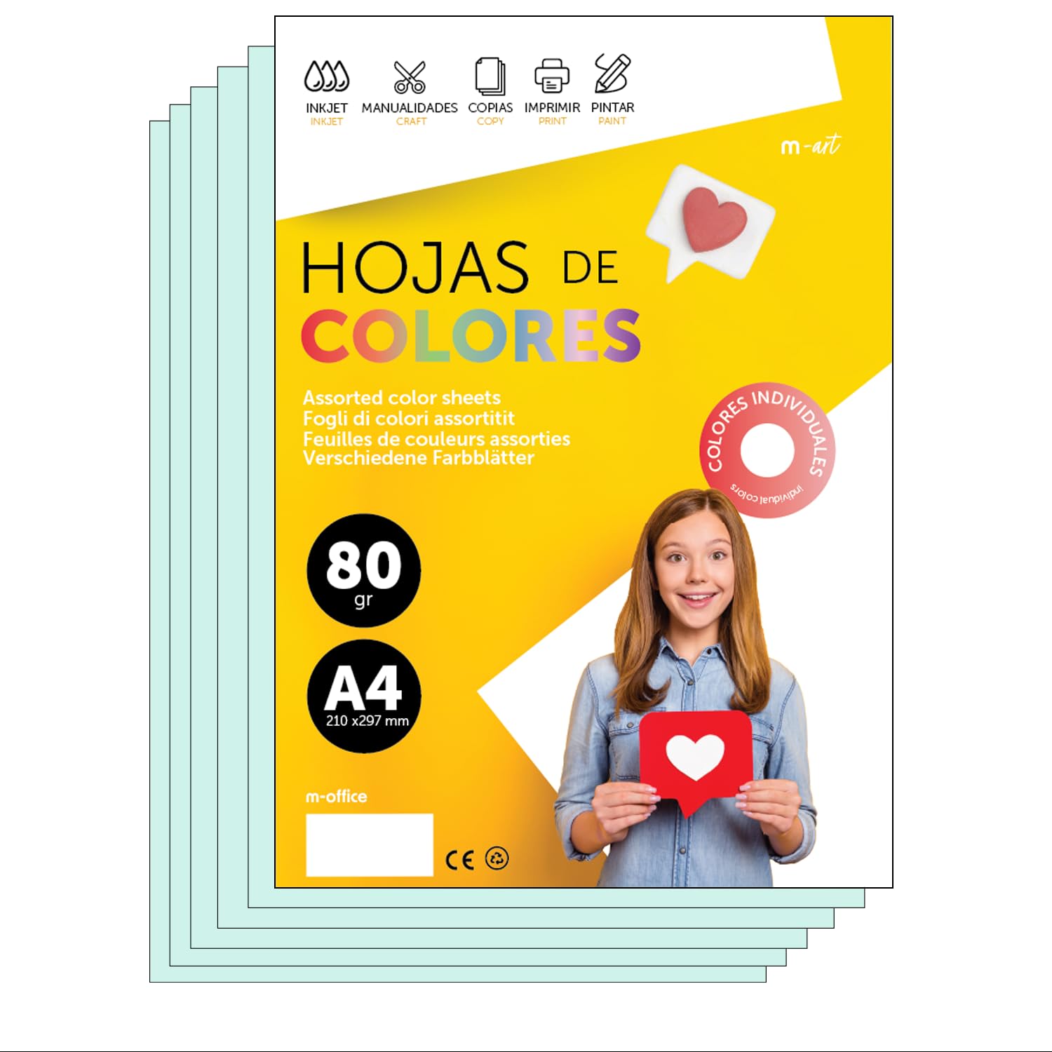 A4 Colour Paper - 80g A4 Sheets for Inkjet and Laser Printers, Ream Paper for Crafts, DIY and Decoration m-Office (250 Sheets, Light Blue) โ image 1
