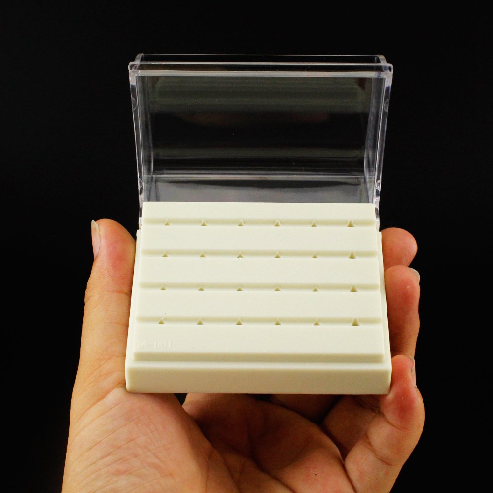 4-Pack Dental Burs Holder Block - 24 Hole Plastic Stand For FG & RA Burs, Ivory White, High & Low Speed Organizer