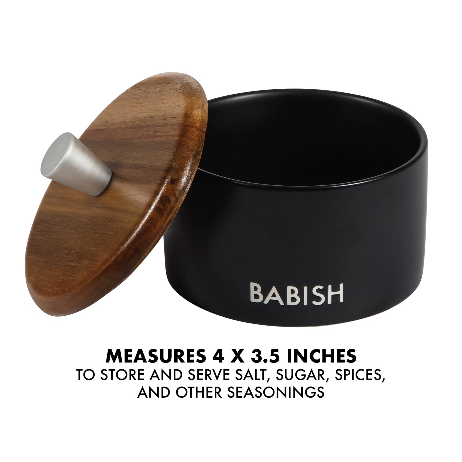Babish Piwnica solna z kamionki z drewnianą pokrywką - 10 cm x 8,9 cm