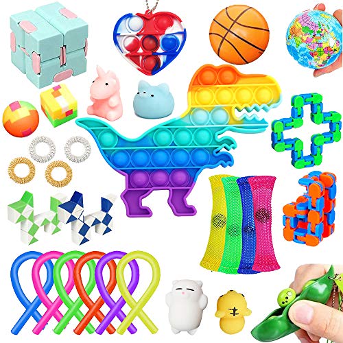 30 Pack Fidget Toy Set Relieves Stress Anxiety Sensory Fidget Toys for Kids & Adults, Fidget Pack with Pop Bubble, Simple Dimple Fidget Toy, Squishy Toys, Squeeze Balls & More