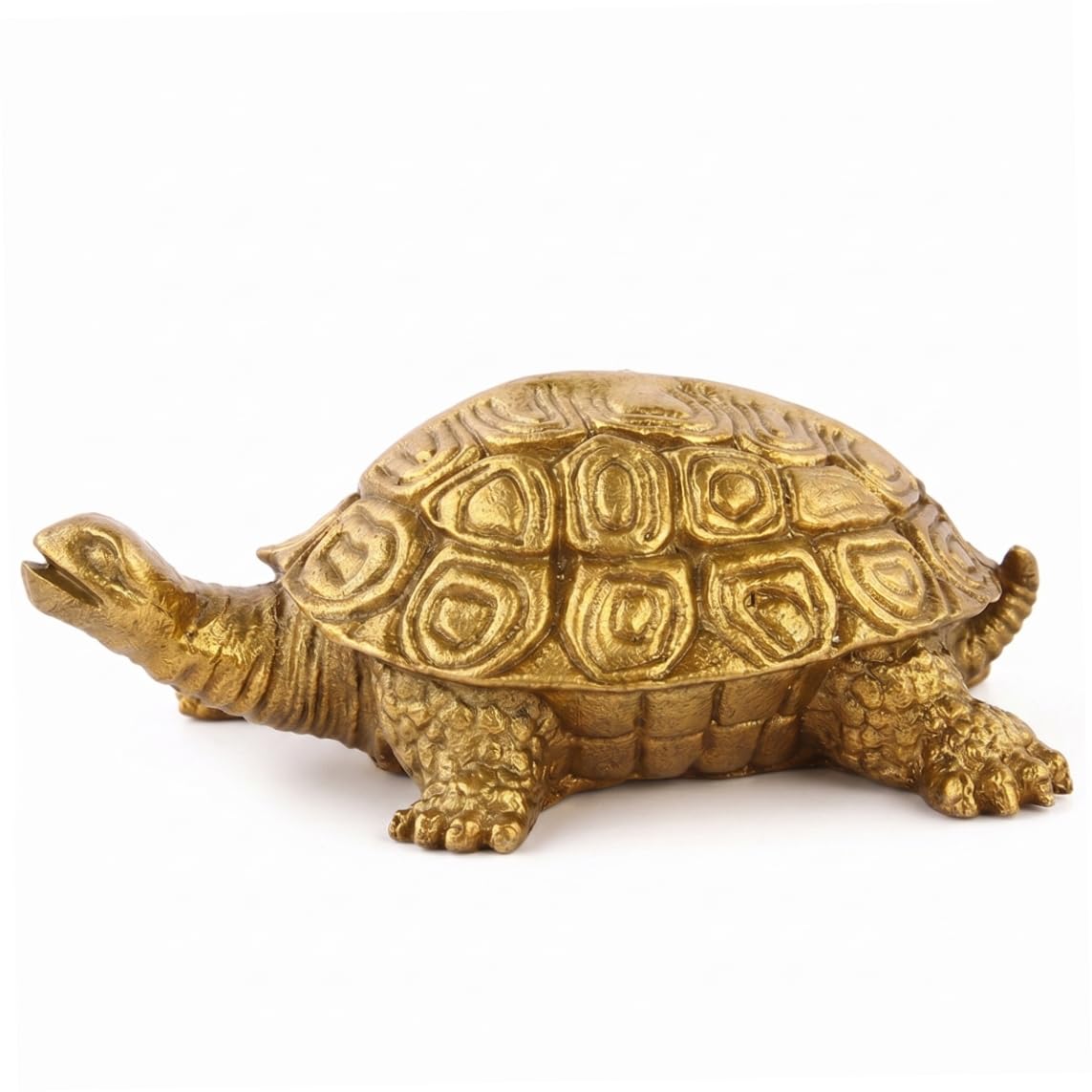 Statue tortue en laiton et pyrite, objet d'art traditionnel moulé or