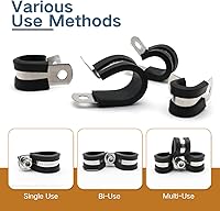 Vista 5 de Kit de Surtido de Abrazaderas para Cables, Paquete de 25 Clips de Tubería con Cojín de Goma de Acero Inoxidable