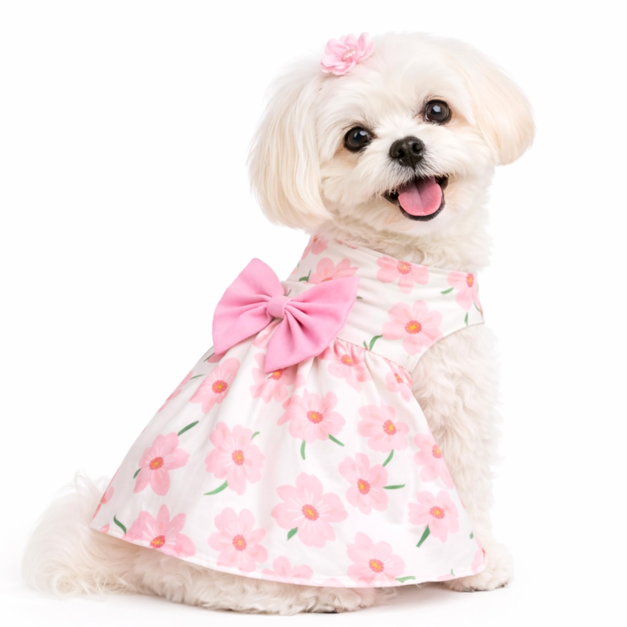 Buraq Floral Dog Dress with Bow, Soft & Cute Puppy Clothes for