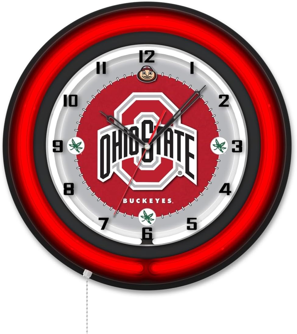 Holland Bar Stool Clk19BKOhioSt NCAA 19 in. Dia. Ohio State University Double Neon Wall Clock Black