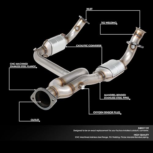 Miniatura 2 de DNA MOTORING Convertidor catalítico de estilo de fábrica, tubo de escape con Y-pipa compatible con 02-05 Escalade Avalanche 1500 4.3 4.8 5.3L,
