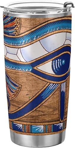 MCHIVER Vaso de café egipcio de 20 onzas con aislamiento de doble pared de acero inoxidable con tapa y pajita, cepillo de limpieza