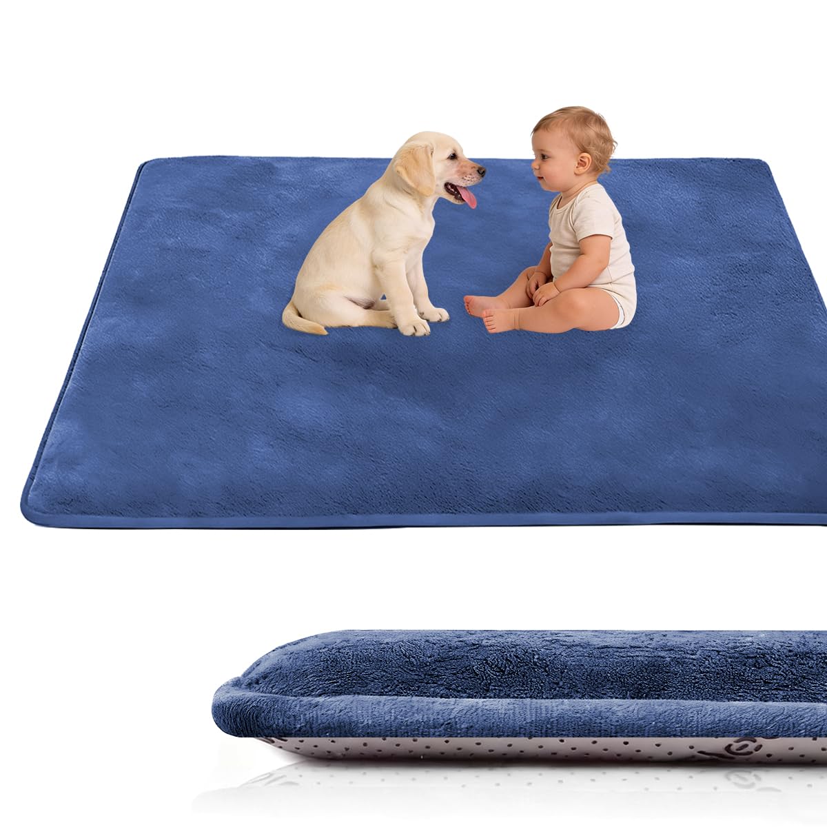 Voxirum 3 CM Thick Baby Play Mat, Area Rug Kids Rug for Girls Boys, Dark Blue Memory Foam Mat, Educational Classroom Nursery Bedroom Play Mat, Non-slip Living Room Floor Carpet