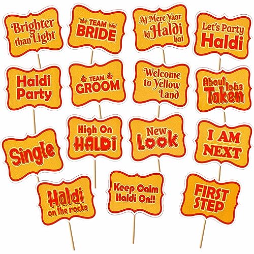 Image of Rozi Decoration Props for Haldi Ceremony Bride Decoration Items Set of 15 Pcs Haldi Ceremony Decoration Kit for Wedding Decor, Haldi PhotoBooth Props for Groom & Bride