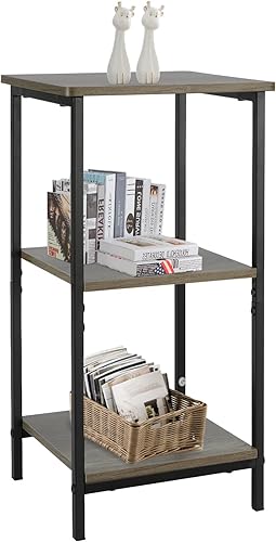 Mesa auxiliar de 3 niveles, mesa auxiliarmesita de noche con postes de acero, 1 paquete, roble francés grisnegro