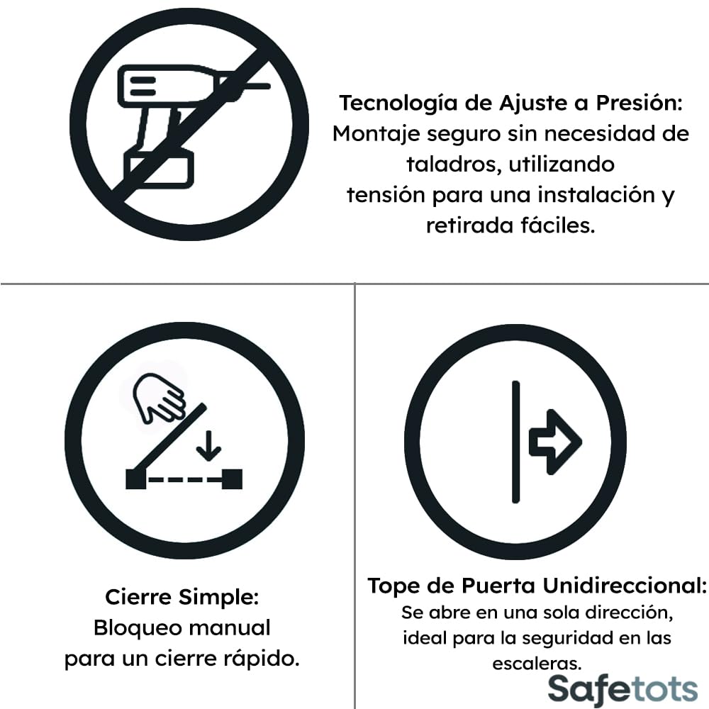 Bettacare Barrera de Seguridad Easy Fit, 107.4cm - 115.4cm, Blanco, Barrera de Presión para Escaleras, Puerta de Seguridad para Bebés para Puertas, Pasillos y Espacios, Barrera de Seguridad