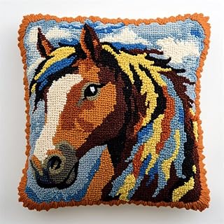 WallustrioaW animale Kit de gancho de cierre para bricolaje,Un cavallo marrone,funda de cojín para sofá,kits de manualidades,juego de alfombras de bordado,43x43cm