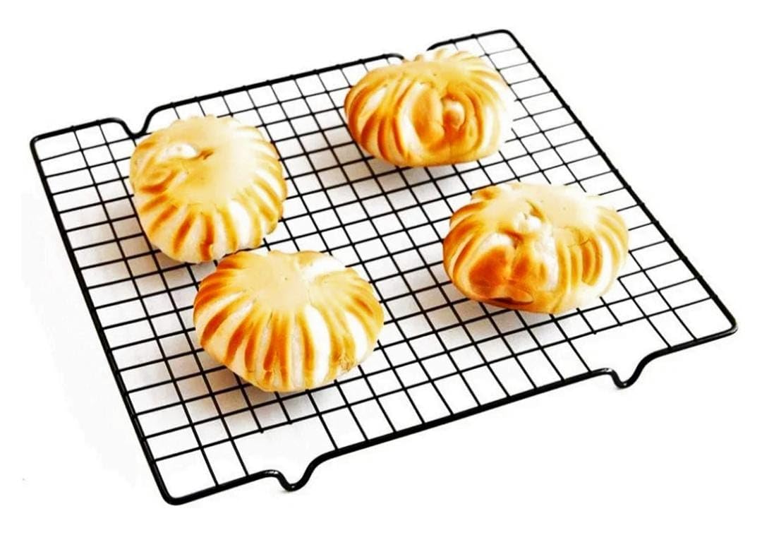 Shoppers Hub PNQ BBQ Net Grill Rectangle Medium Size (28cm x 25cm x 2cm) Teflon Coated Cooling Rack Baking Tool for Use in Homes, Bakery, Restaurants, Cafes and Other Commercial Outlets. Black 1