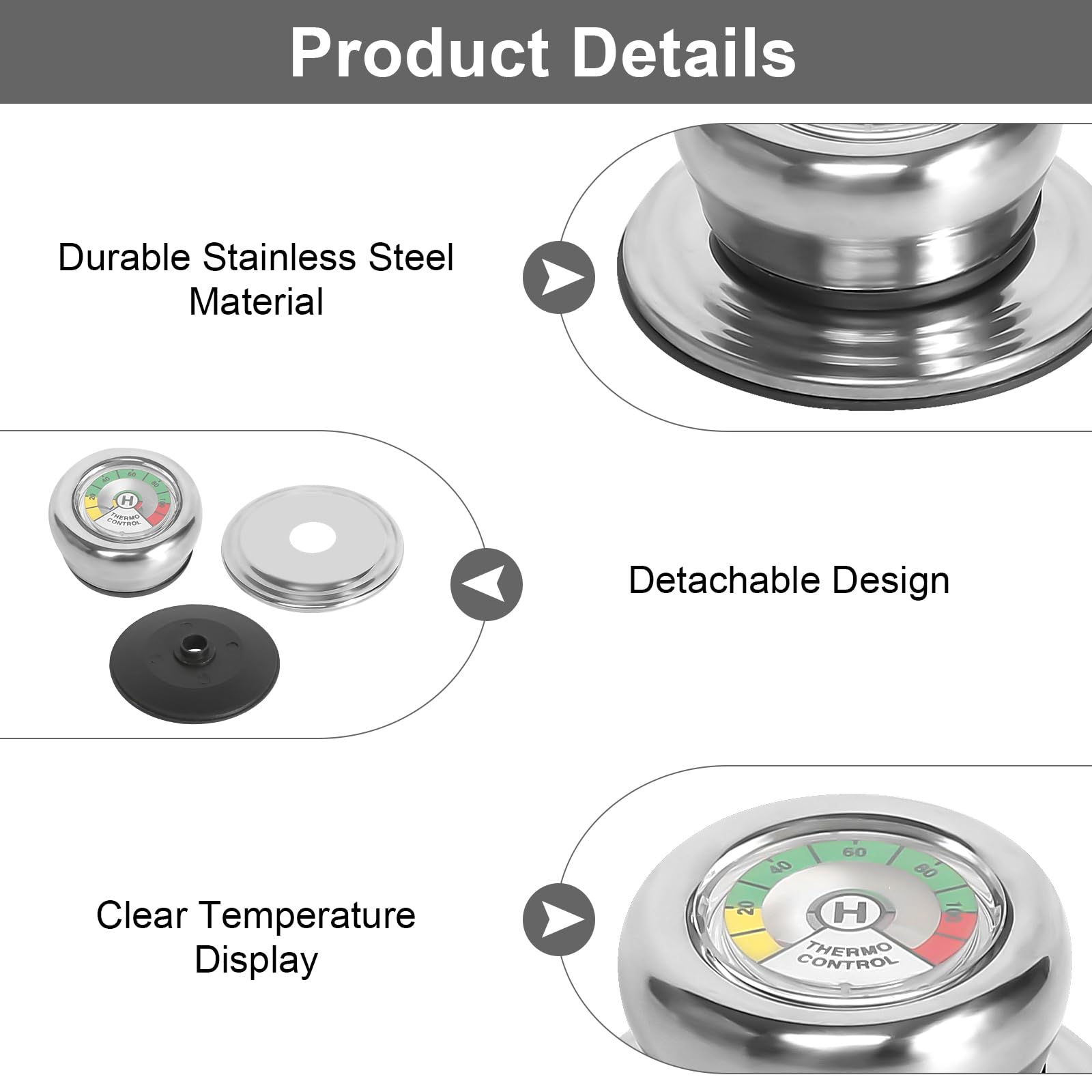 3 Stück Topfdeckelgriff mit Thermometer Topfdeckelknopf Thermo Deckelknopf Ersatzgriff für Topfdeckel Deckelgriff Ersatz für Pfannen Deckel Ersatz Topf Griff Knauf für Pfannendeckel mit Loch Geeignet