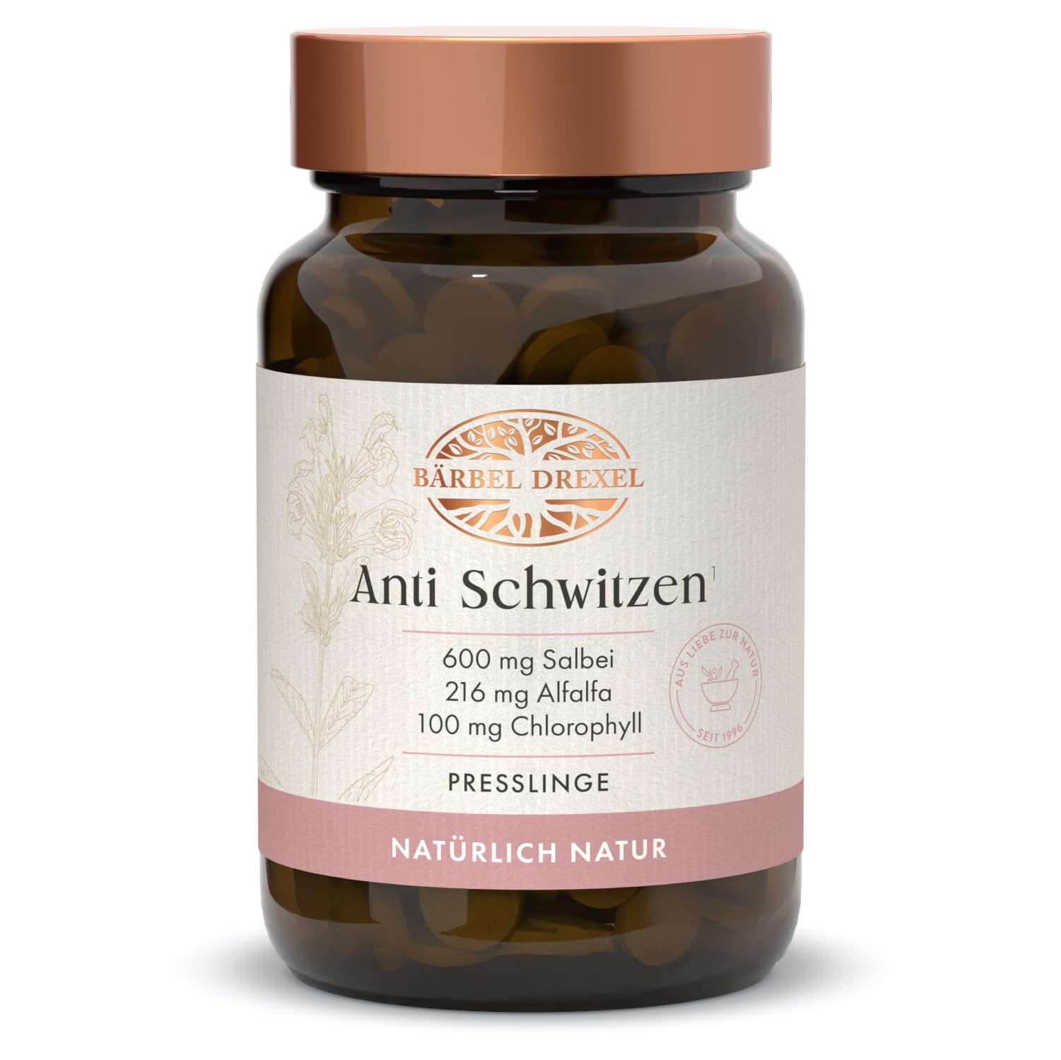 Anti Schwitzen Tabletten – Gegen Schwitzen, Anti Geruch, Salbei Hochdosiert mit Alfalfa & Chlorophyll (90 Stk) sweat off antitranspirant, Anti Schweiß, Naturheilkunde BÄRBEL DREXEL®
