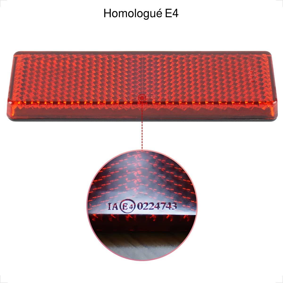 evermotor Catadioptre Moto Œil-de-Chat, 4 Pièces, Homologué E | 85×30×8mm, Homologué E4, Adhésif, Rouge, Vélo, Scooter, Quad