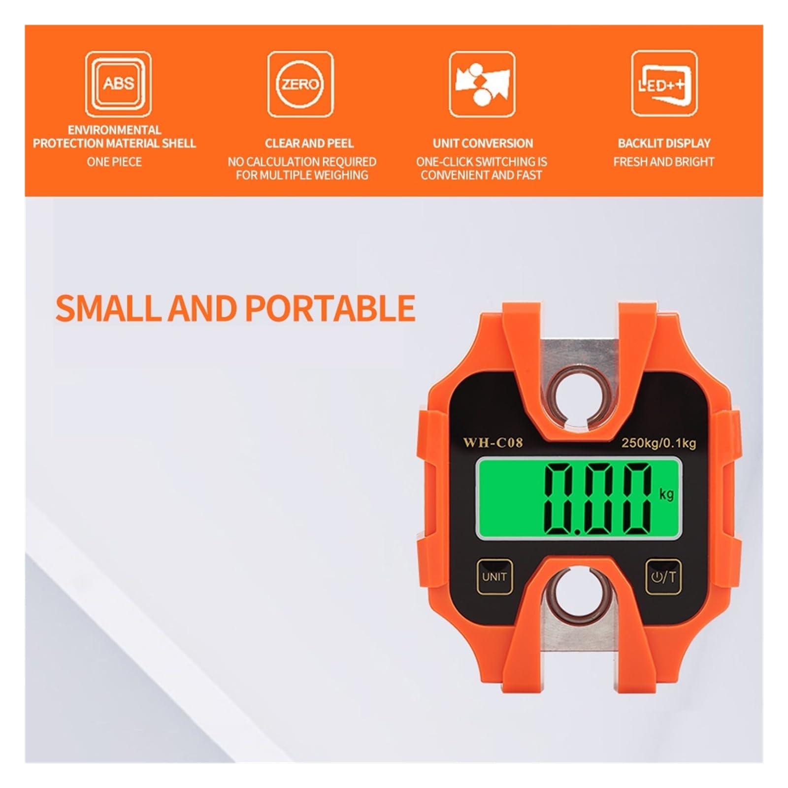 Bilancia sospesa, Bilancia industriale portatile staccabile con gancio di pesatura digitale for valigia sospesa(WH-C07 (100kg 50g))