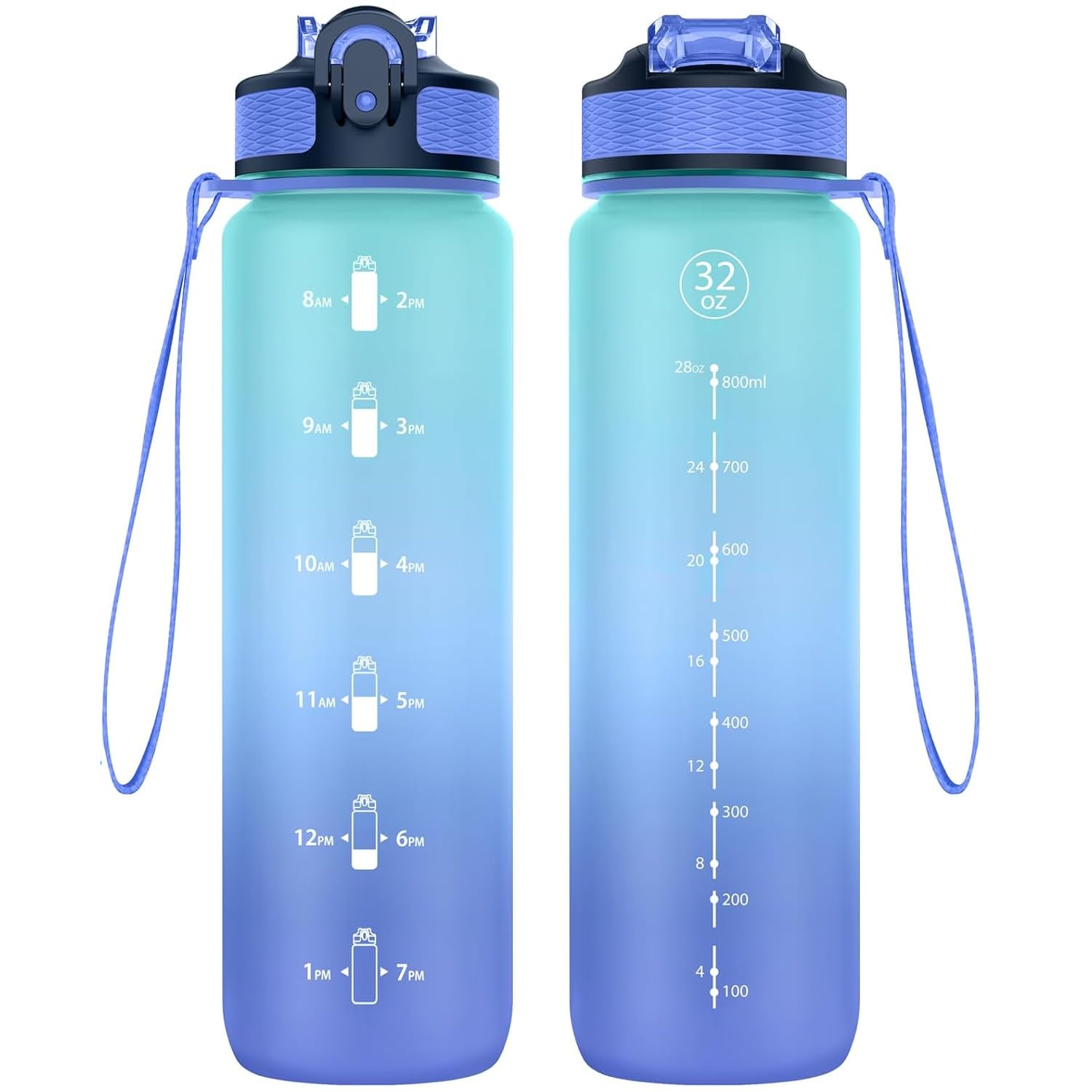 Navtue Borraccia da 1 l con cannuccia, senza BPA, marcatura del tempo, a prova di perdite, per fitness, ciclismo, ufficio, corsa, palestra, yoga (1 l verde blu)